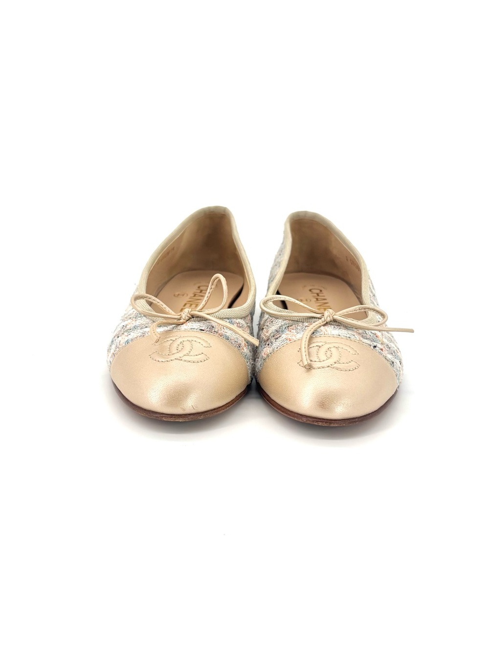 Chanel Tweed Cap Toe Bow CC Logo Ballerina Flats 36.5 - Picture 2 of 8